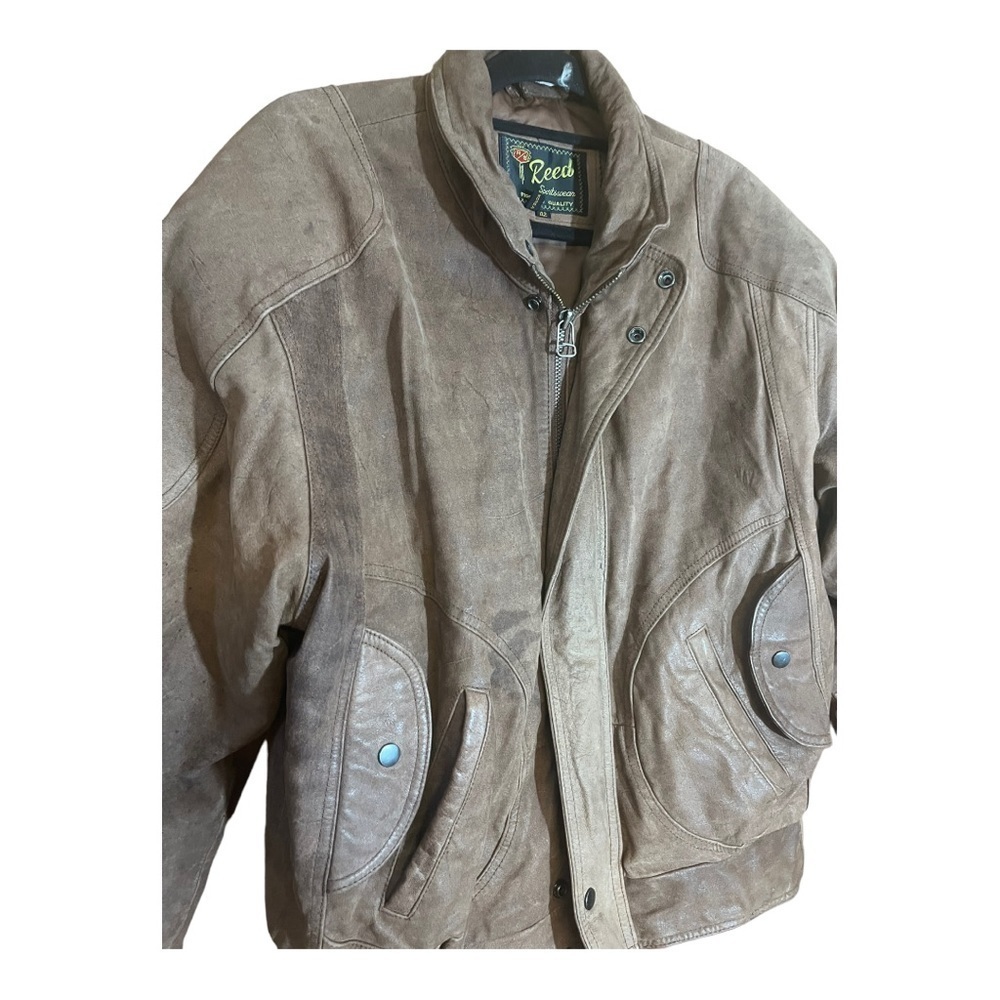 Reed sportswear Men’s vintage brown Genuine leather bomber jacket size XL - Picture 2 of 6